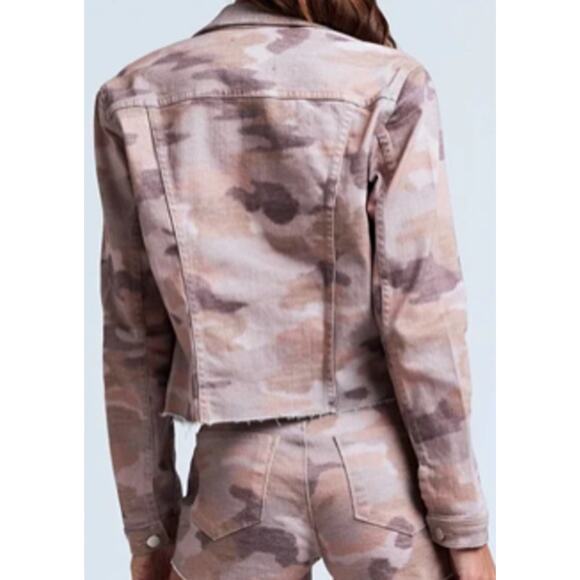 NEW L'AGENCE Janice Crop Jean Jacket in Nude Pink Camo - Picture 7 of 7